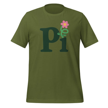 Product mockup photo of the Pi Flower T Shirt (unisex) Olive / M.