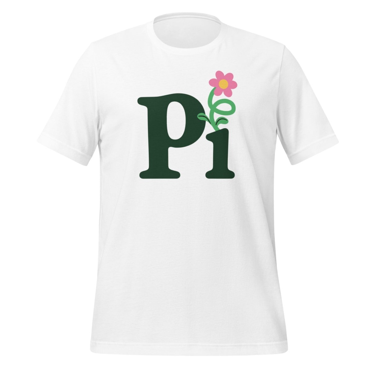 Product mockup photo of the Pi Flower T Shirt (unisex) White / M.