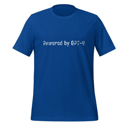 Product mockup photo of the Powered by GPT 4 T Shirt (unisex) True Royal / M.
