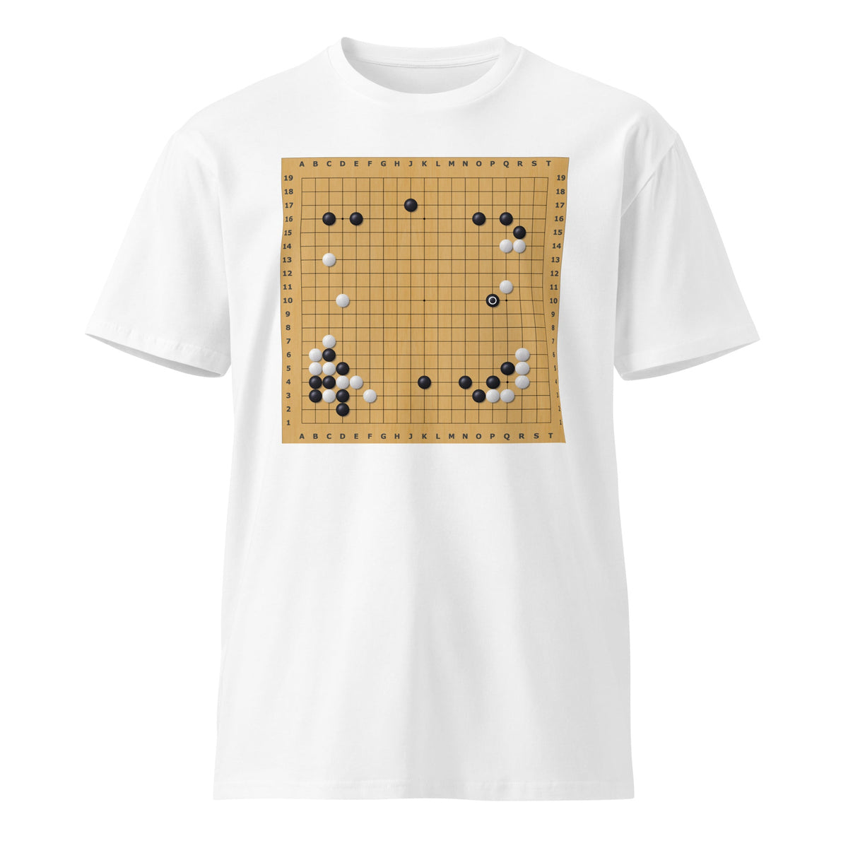 Mockup image of the Premium AlphaGo vs Lee Sedol Game 2 Move 37 T Shirt (unisex) White / M.