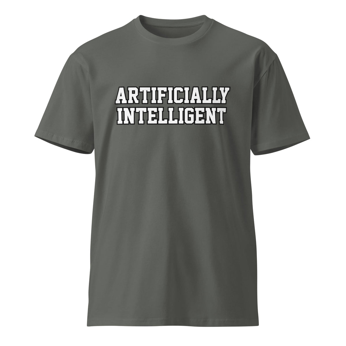 Image of the Premium ARTIFICIALLY INTELLIGENT T-Shirt (unisex) Charcoal / M.