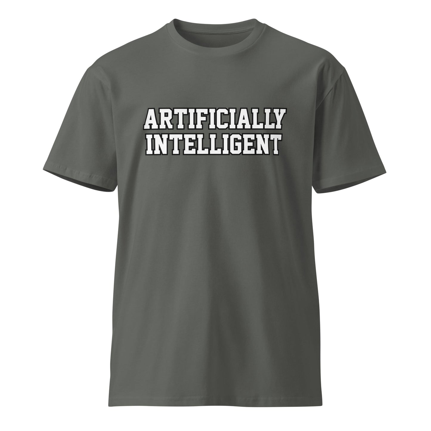 Image of the Premium ARTIFICIALLY INTELLIGENT T-Shirt (unisex) Charcoal / M.