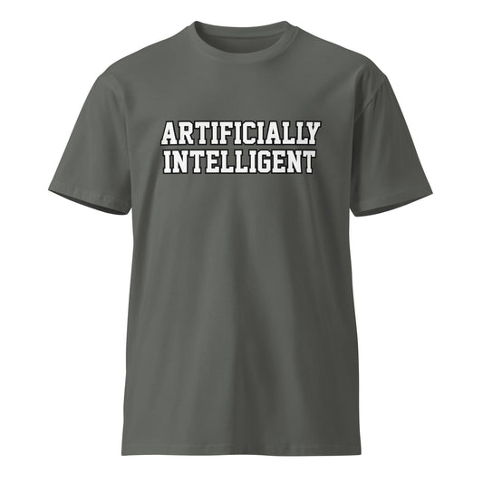 Image of the Premium ARTIFICIALLY INTELLIGENT T-Shirt (unisex) Charcoal / M.