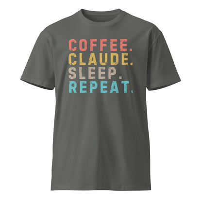 Image of the Premium Coffee. Claude. Sleep. Repeat. T-Shirt (unisex) Charcoal / M.