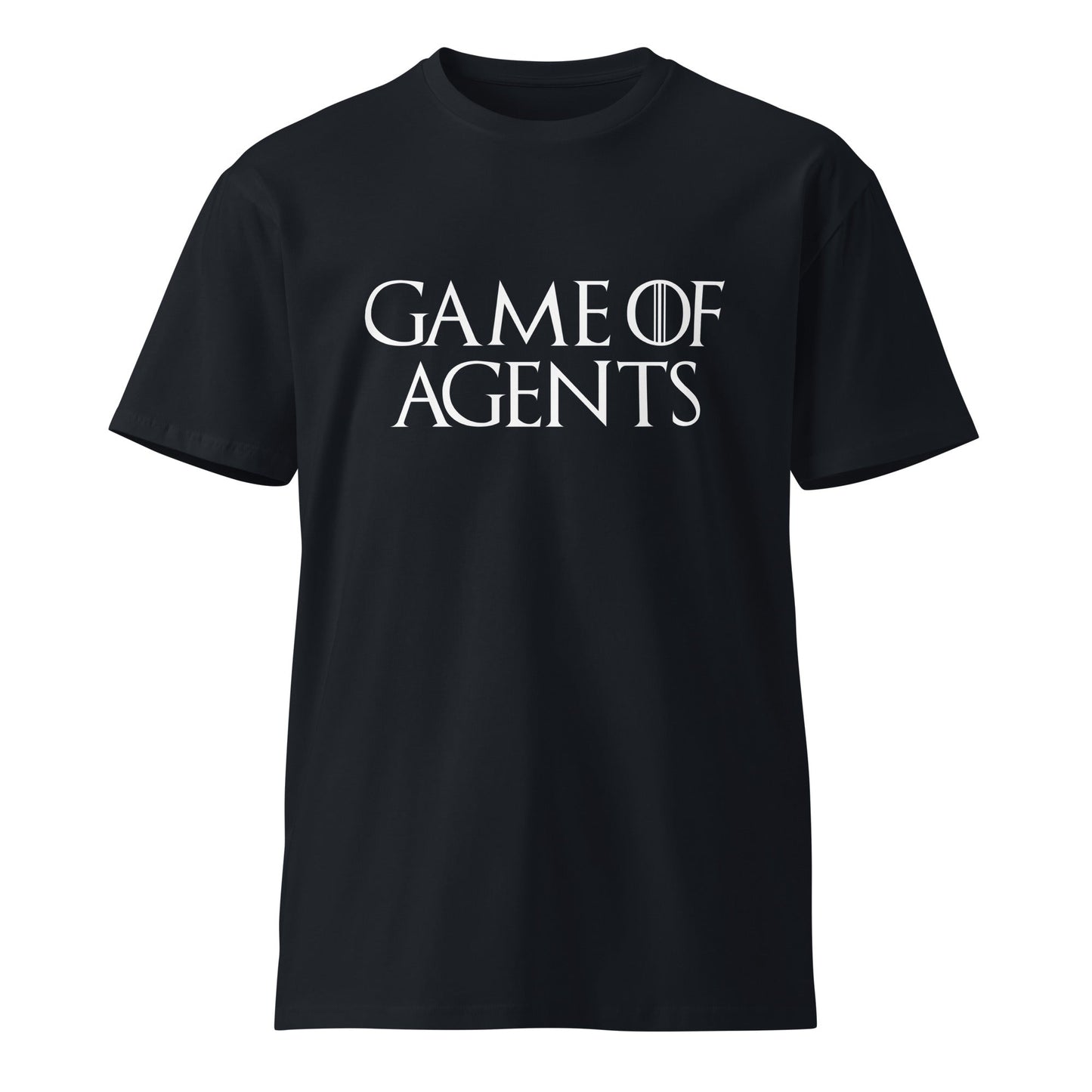 Mockup image of the Premium Game of Agents T Shirt (unisex) Navy / M.