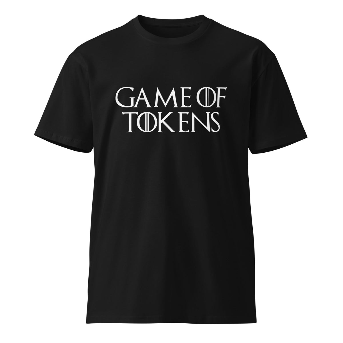 Product mockup photo of the Premium Game of Tokens T Shirt (unisex) Black / M.
