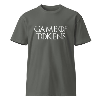 Product mockup photo of the Premium Game of Tokens T Shirt (unisex) Charcoal / M.
