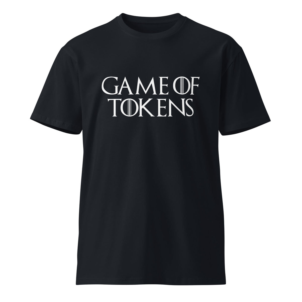 Product mockup photo of the Premium Game of Tokens T Shirt (unisex) Navy / M.