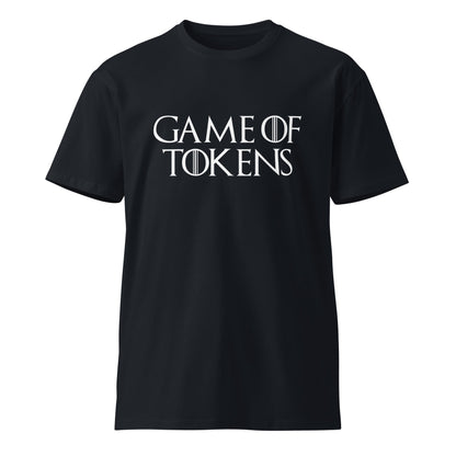 Product mockup photo of the Premium Game of Tokens T Shirt (unisex) Navy / M.