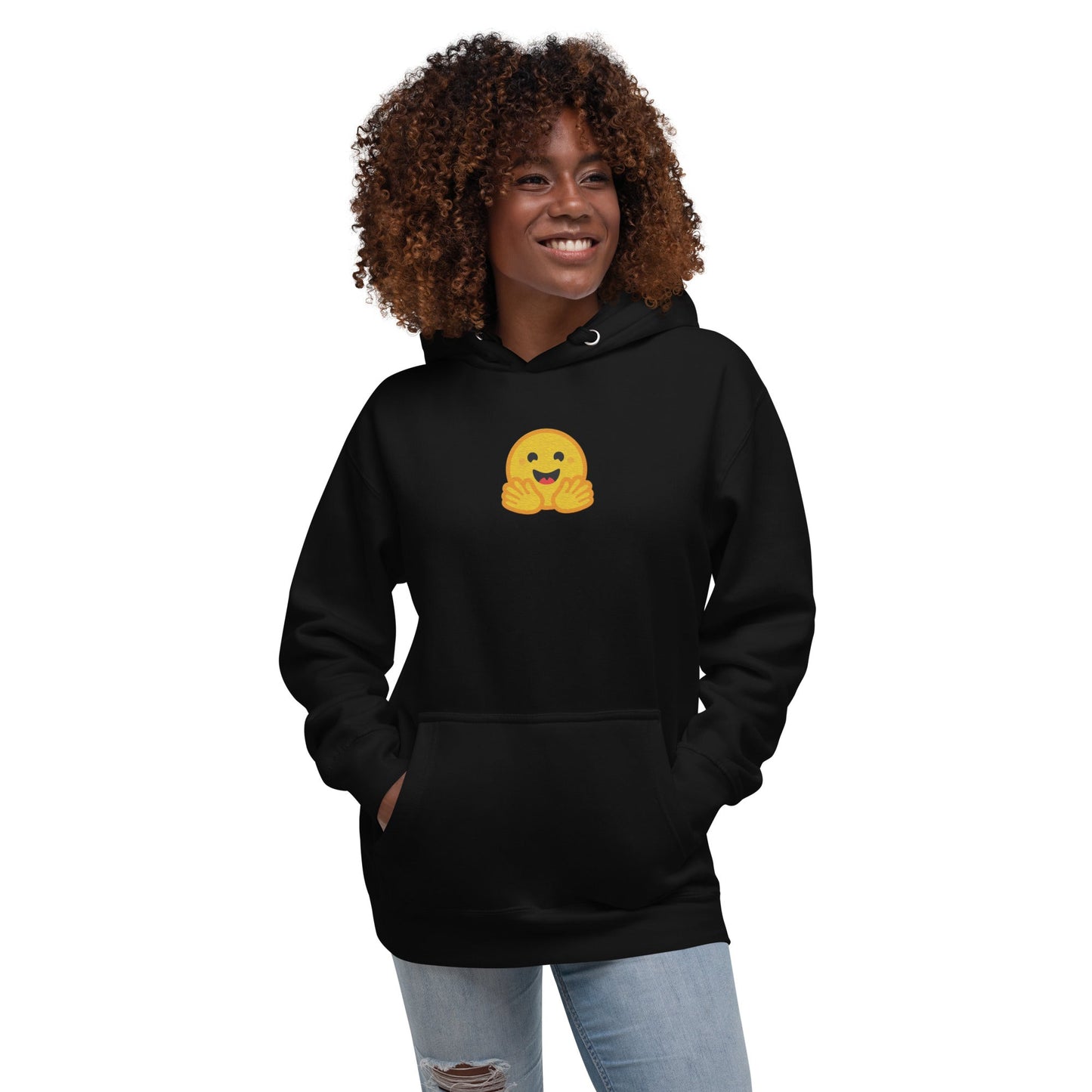 Image of the Premium Hugging Face Embroidered Hoodie (unisex).