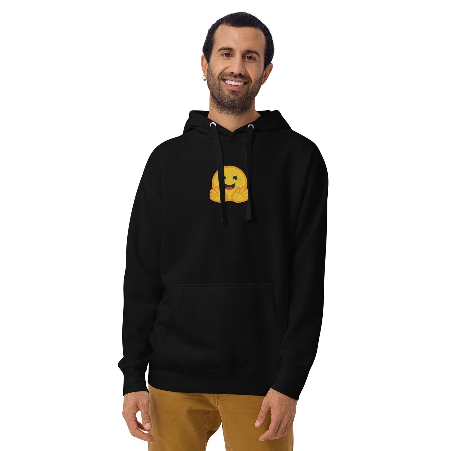 Image of the Premium Hugging Face Embroidered Hoodie (unisex).