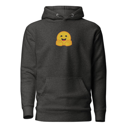 Image of the Premium Hugging Face Embroidered Hoodie (unisex) Charcoal Heather / M.