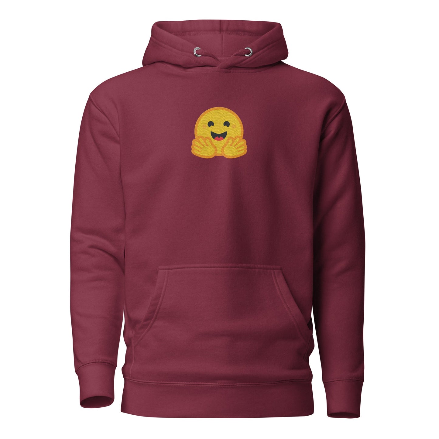 Image of the Premium Hugging Face Embroidered Hoodie (unisex) Maroon / M.