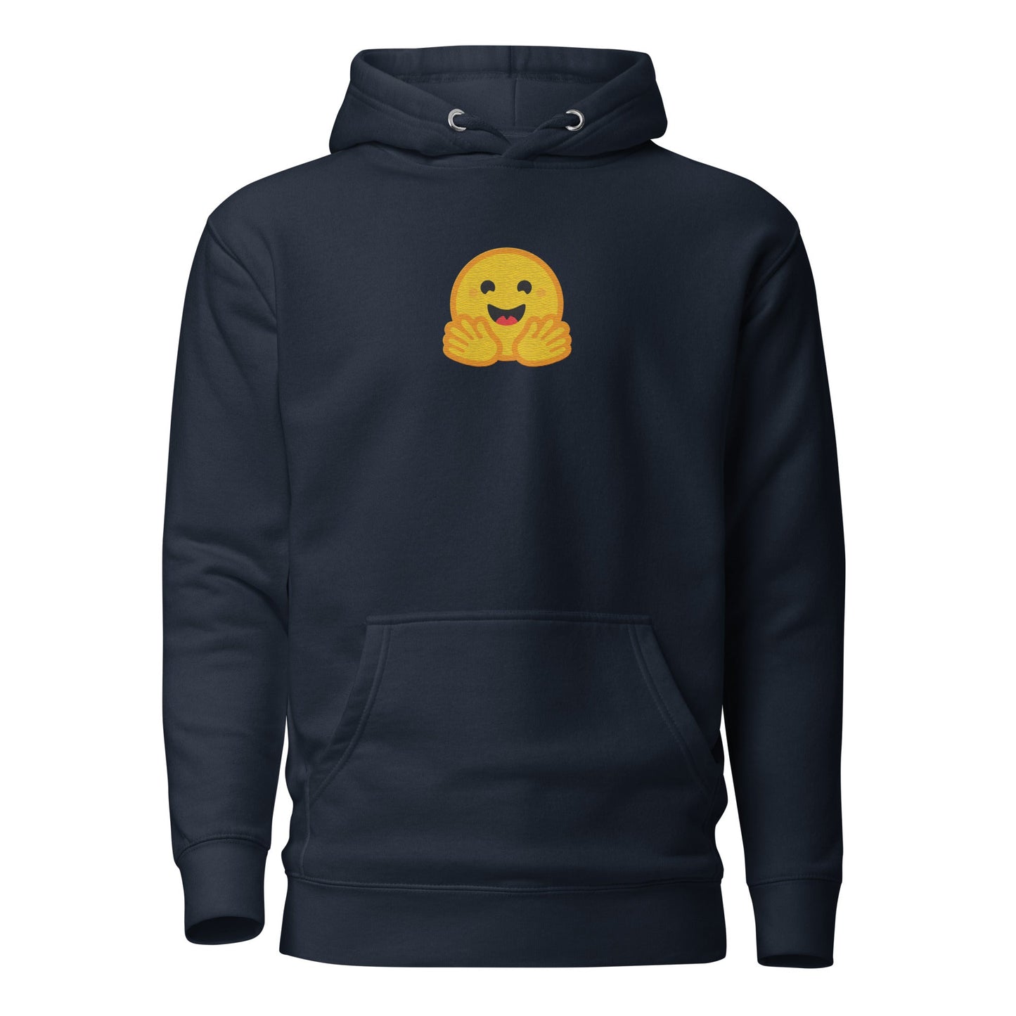 Image of the Premium Hugging Face Embroidered Hoodie (unisex) Navy Blazer / M.