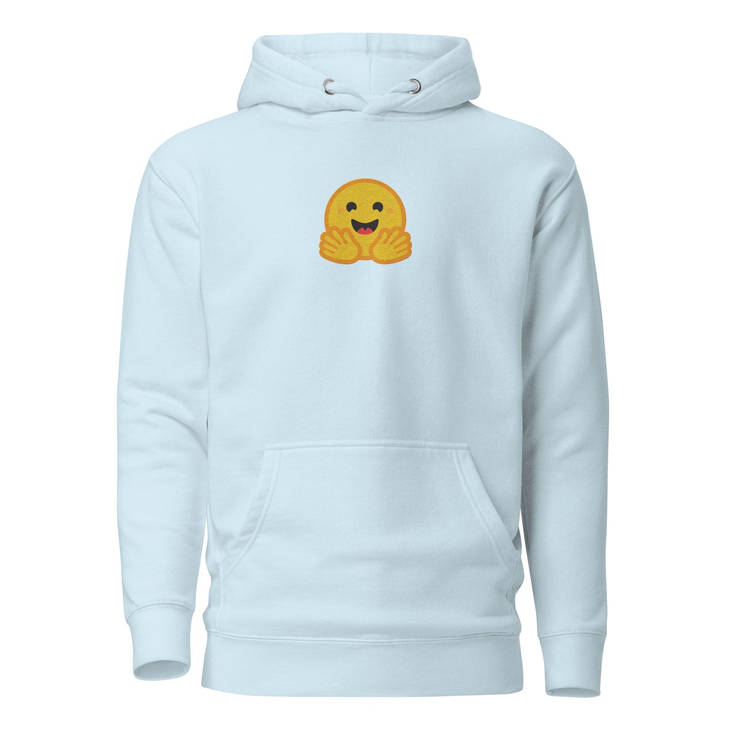 Image of the Premium Hugging Face Embroidered Hoodie (unisex) Sky Blue / M.