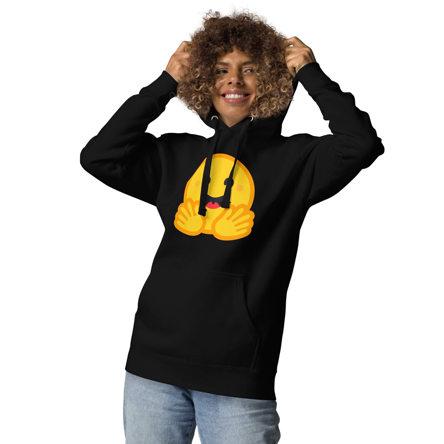 Product mockup photo of the Premium Hugging Face Hoodie (unisex).