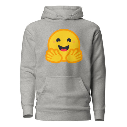 Product mockup photo of the Premium Hugging Face Hoodie (unisex) Carbon Grey / M.