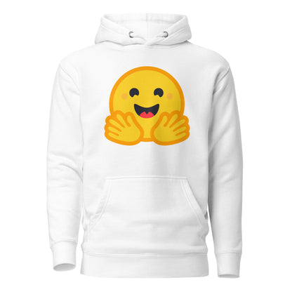 Product mockup photo of the Premium Hugging Face Hoodie (unisex) White / M.