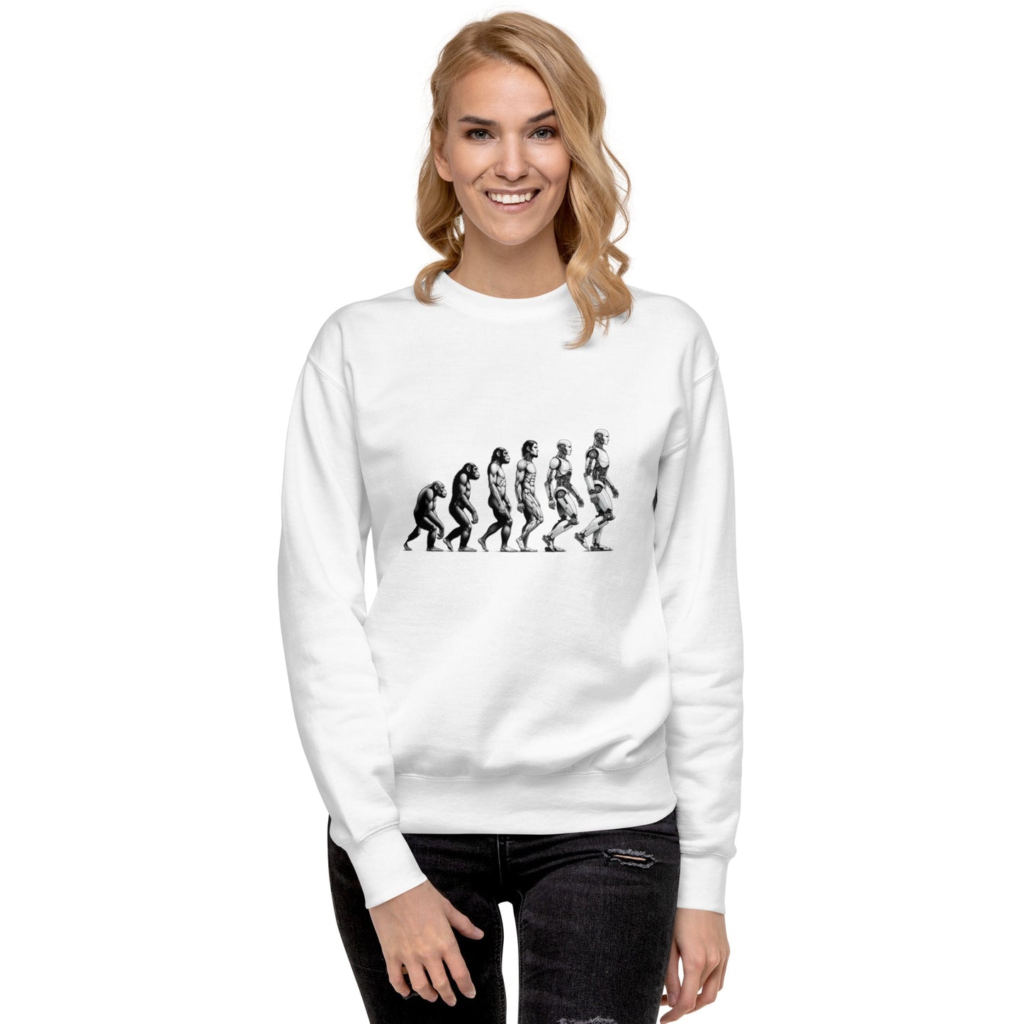 Image of the Premium Human Evolution to Robot Sweatshirt (unisex).