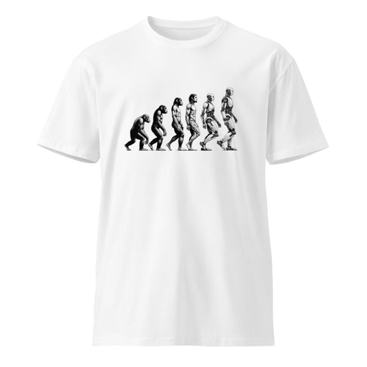 Product mockup photo of the Premium Human Evolution to Robot T Shirt (unisex) M.