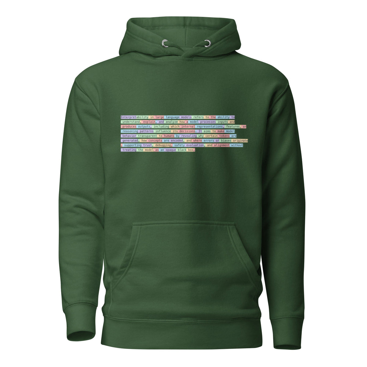 Image of the Premium Tokenized Definition of Interpretability Hoodie (unisex) Forest Green / S.