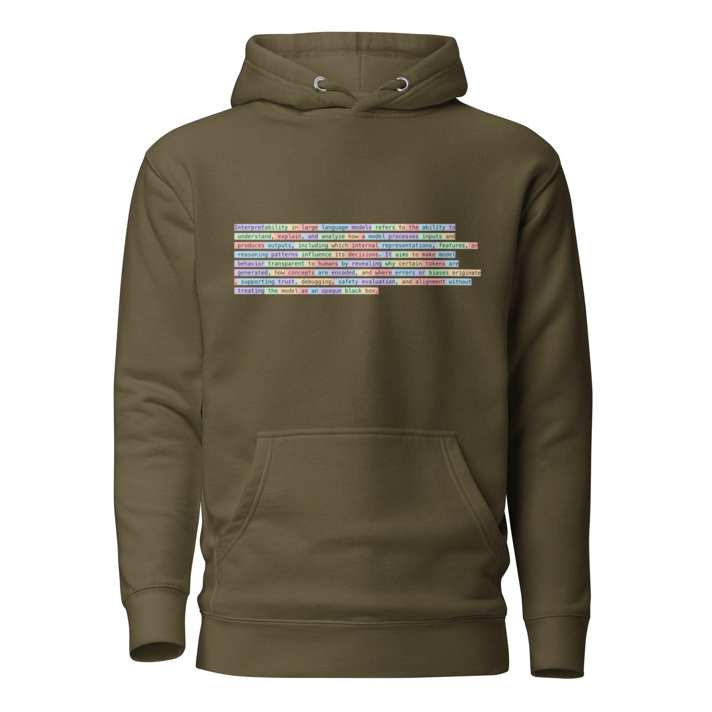 Image of the Premium Tokenized Definition of Interpretability Hoodie (unisex) Military Green / S.