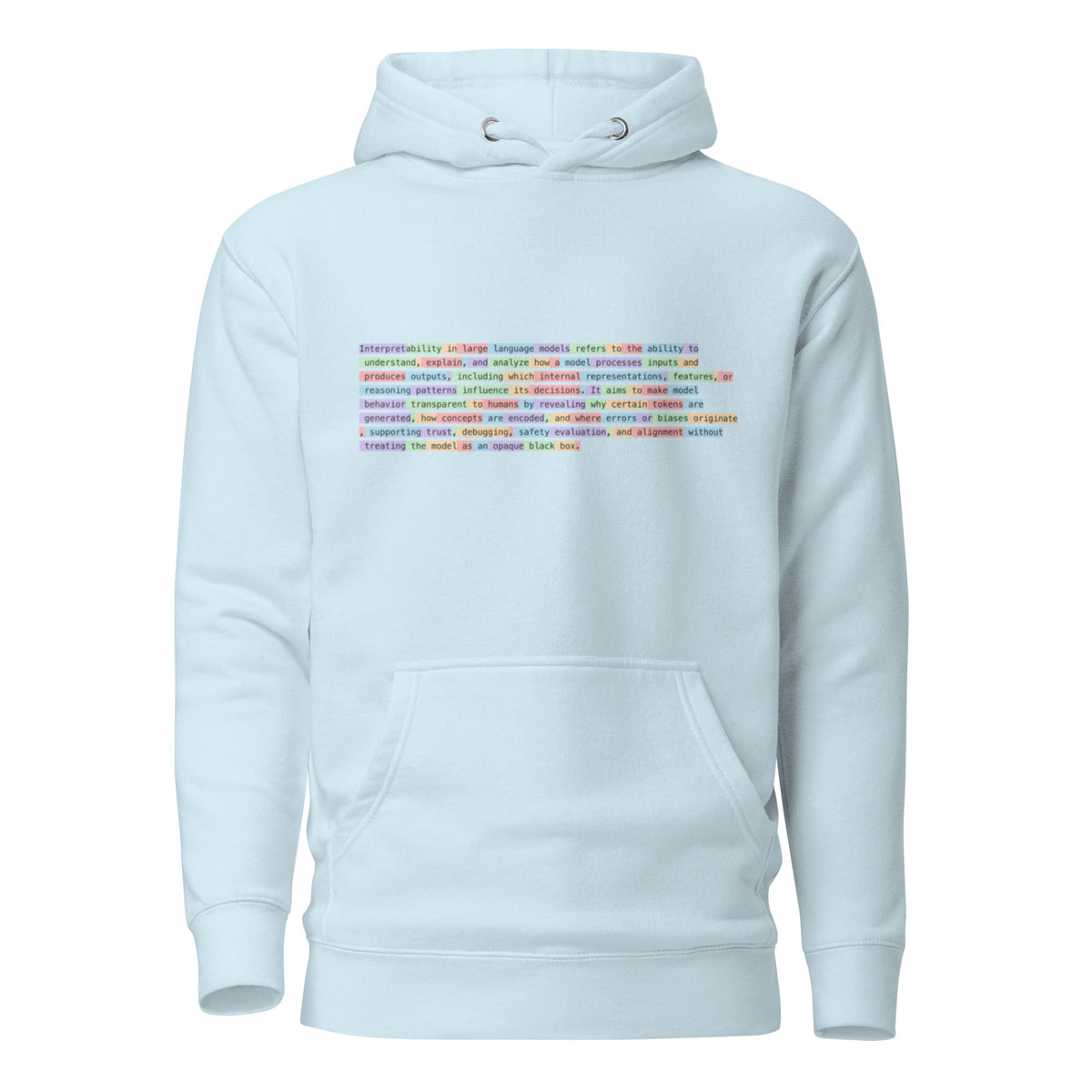 Image of the Premium Tokenized Definition of Interpretability Hoodie (unisex) Sky Blue / M.