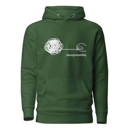 Image of the Premium Interpretability in White Hoodie (unisex) Forest Green / M.