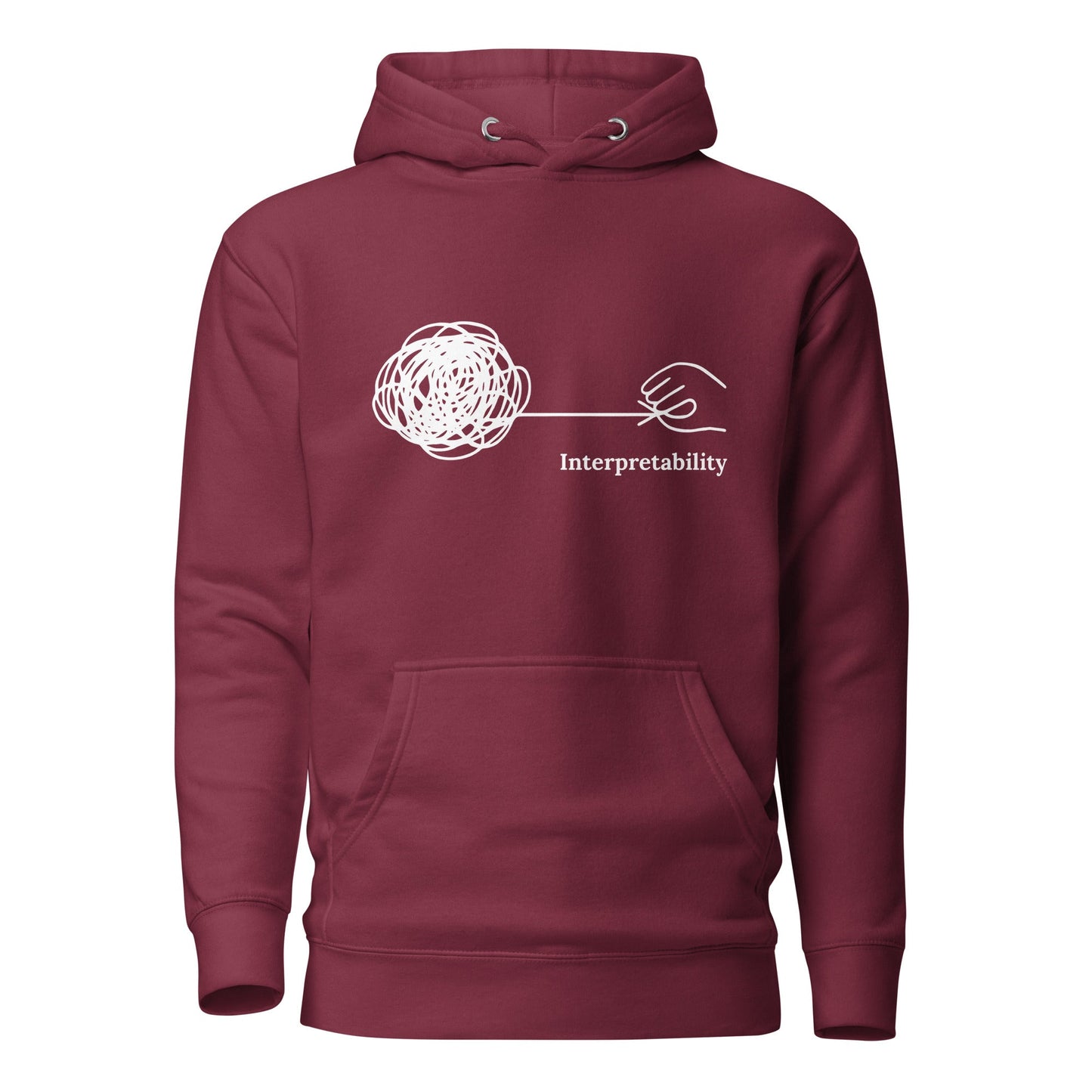 Image of the Premium Interpretability in White Hoodie (unisex) Maroon / M.