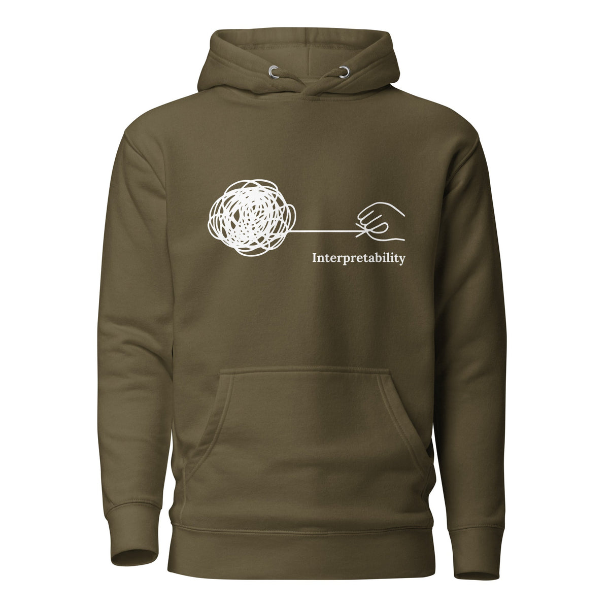 Image of the Premium Interpretability in White Hoodie (unisex) Military Green / M.