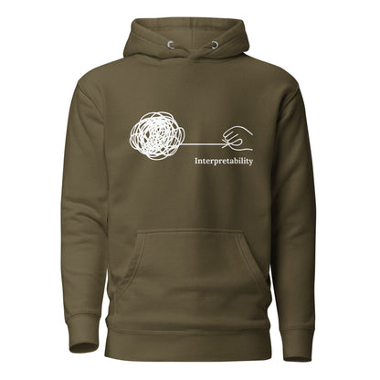 Image of the Premium Interpretability in White Hoodie (unisex) Military Green / M.