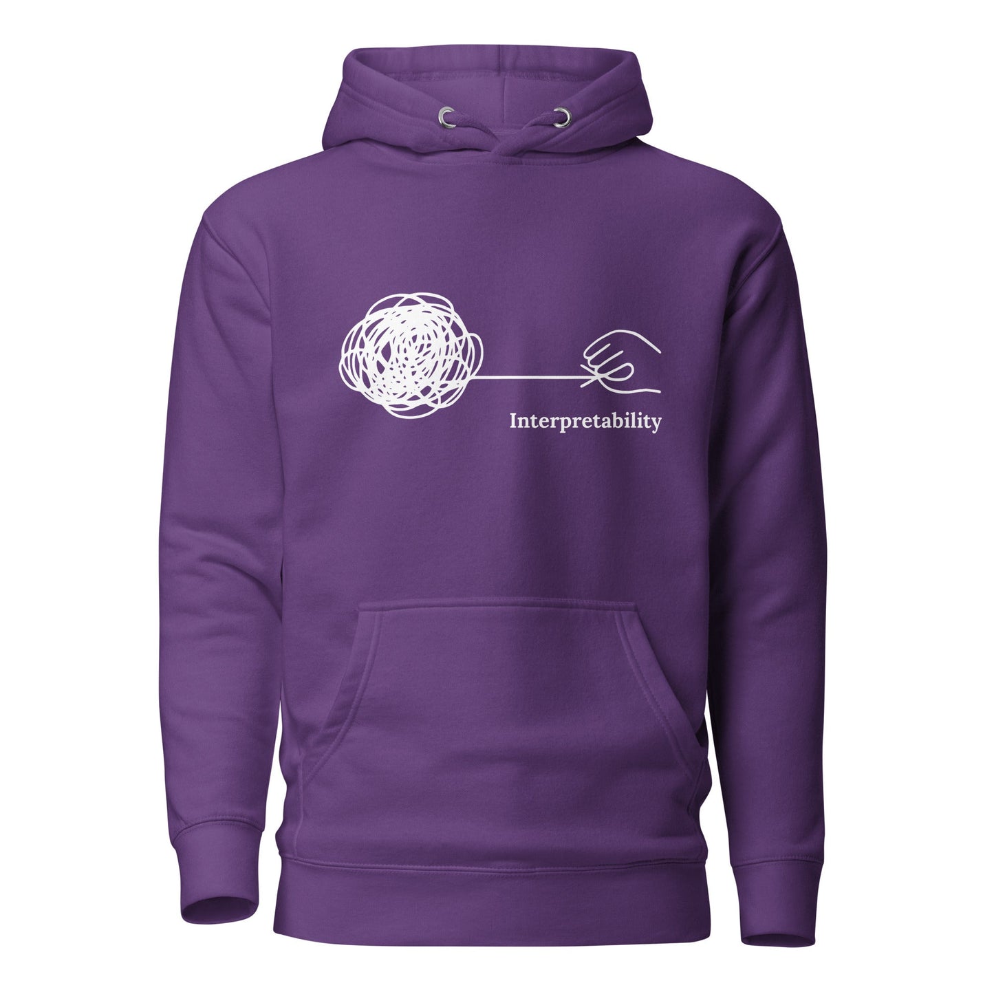 Image of the Premium Interpretability in White Hoodie (unisex) Purple / M.