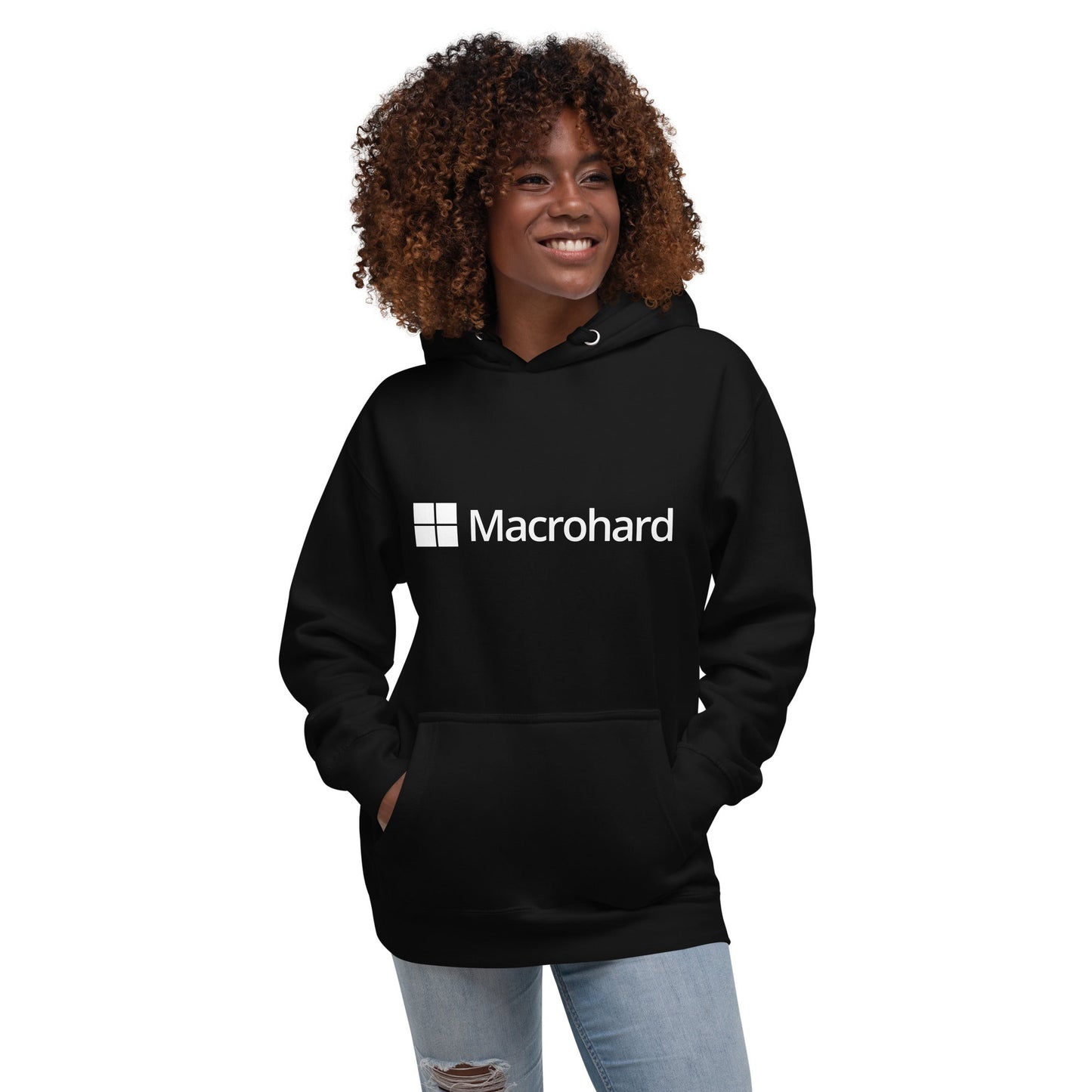 Product mockup photo of the Premium Macrohard Hoodie (unisex).