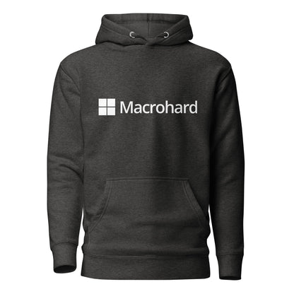 Product mockup photo of the Premium Macrohard Hoodie (unisex) Charcoal Heather / M.