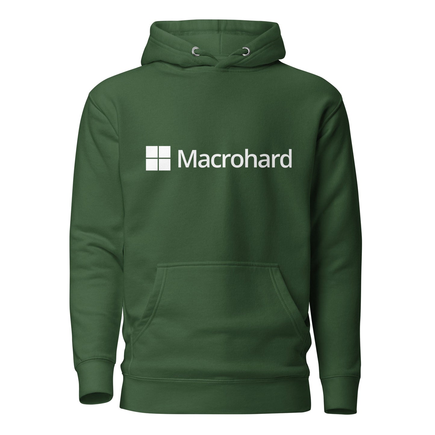 Product mockup photo of the Premium Macrohard Hoodie (unisex) Forest Green / M.