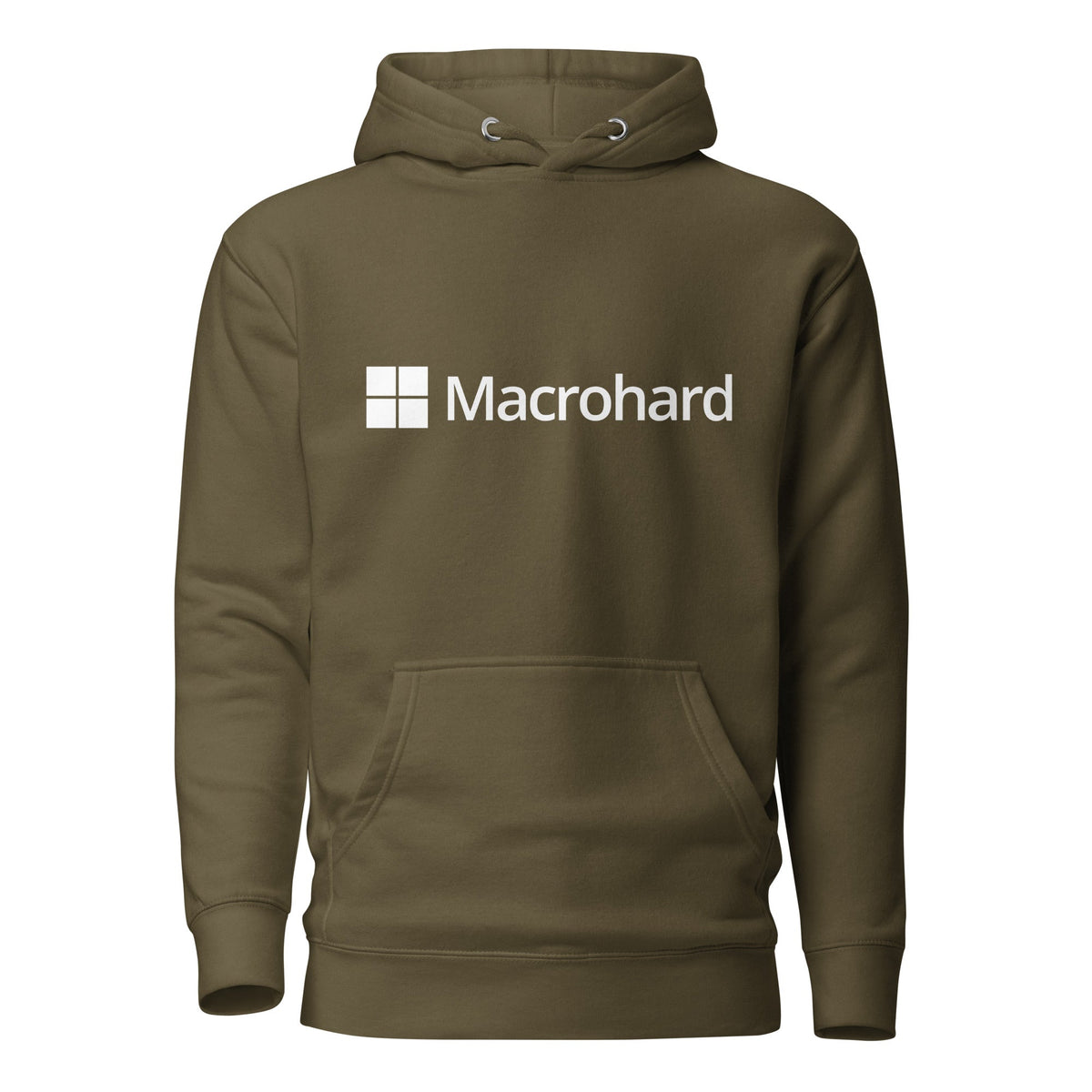 Product mockup photo of the Premium Macrohard Hoodie (unisex) Military Green / M.