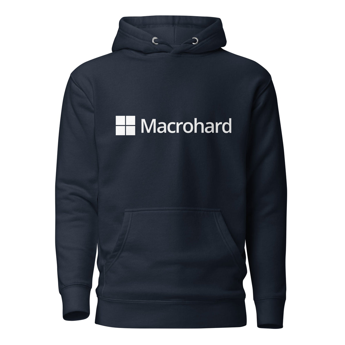 Product mockup photo of the Premium Macrohard Hoodie (unisex) Navy Blazer / M.