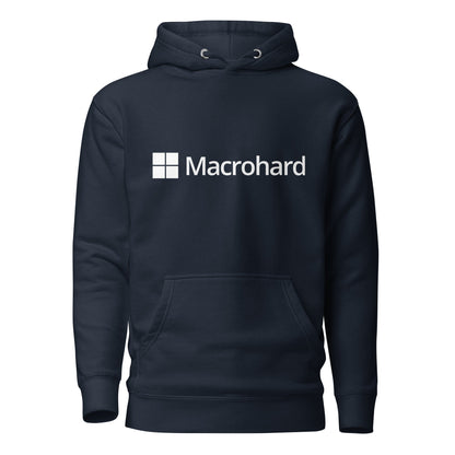 Product mockup photo of the Premium Macrohard Hoodie (unisex) Navy Blazer / M.