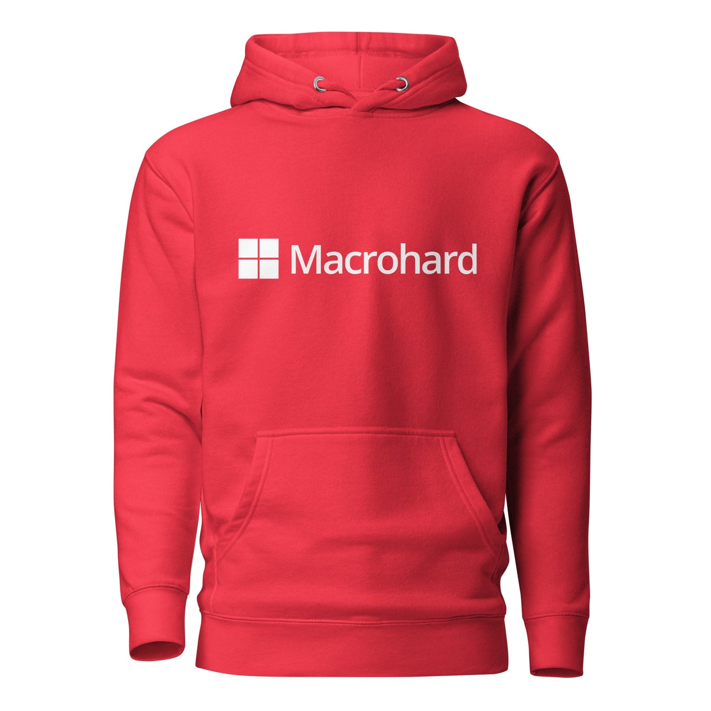 Product mockup photo of the Premium Macrohard Hoodie (unisex) Team Red / M.