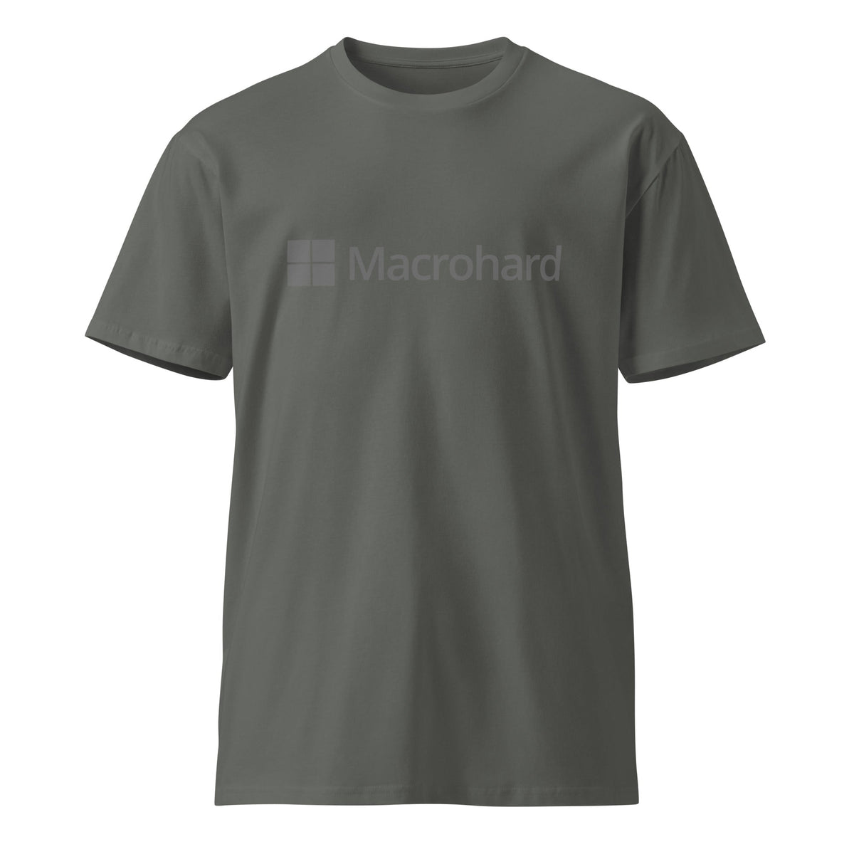 Product mockup photo of the Premium Macrohard T Shirt (unisex) Charcoal / M.