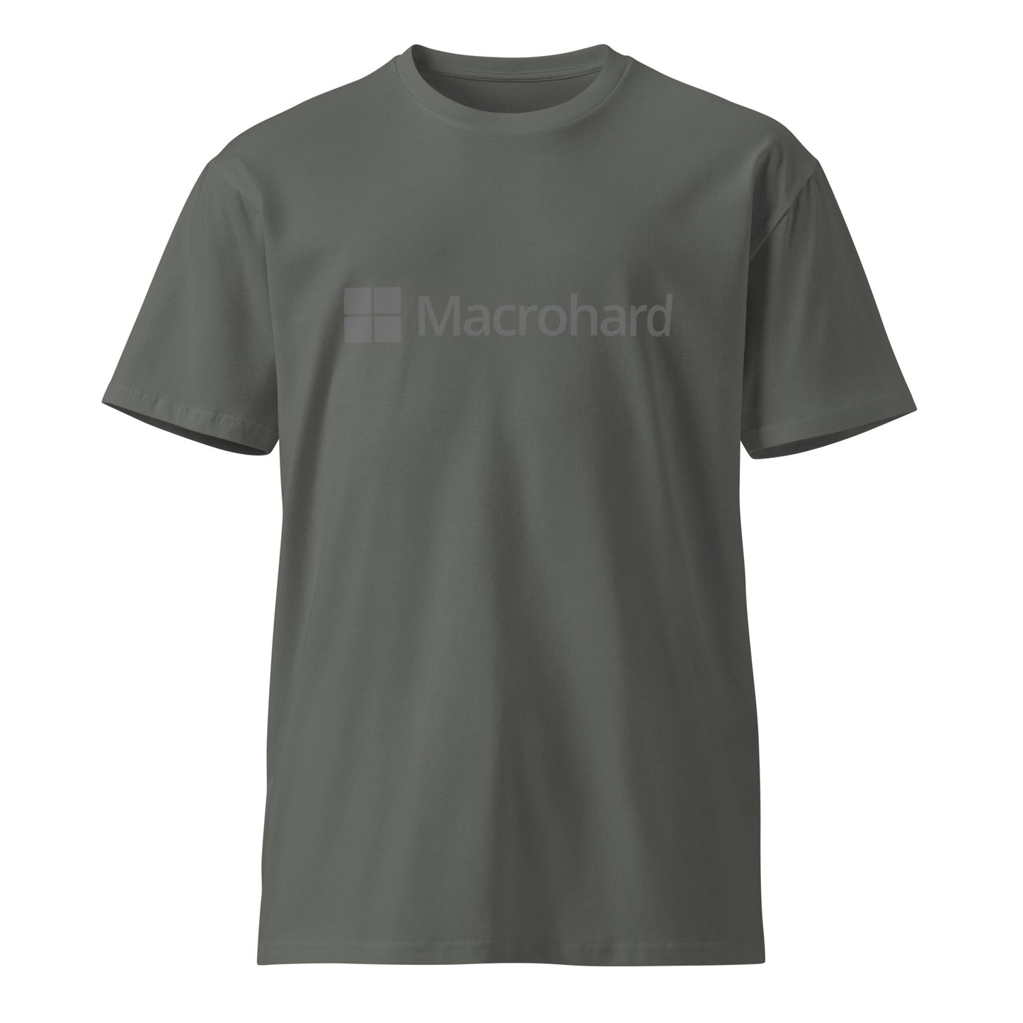 Product mockup photo of the Premium Macrohard T Shirt (unisex) Charcoal / M.