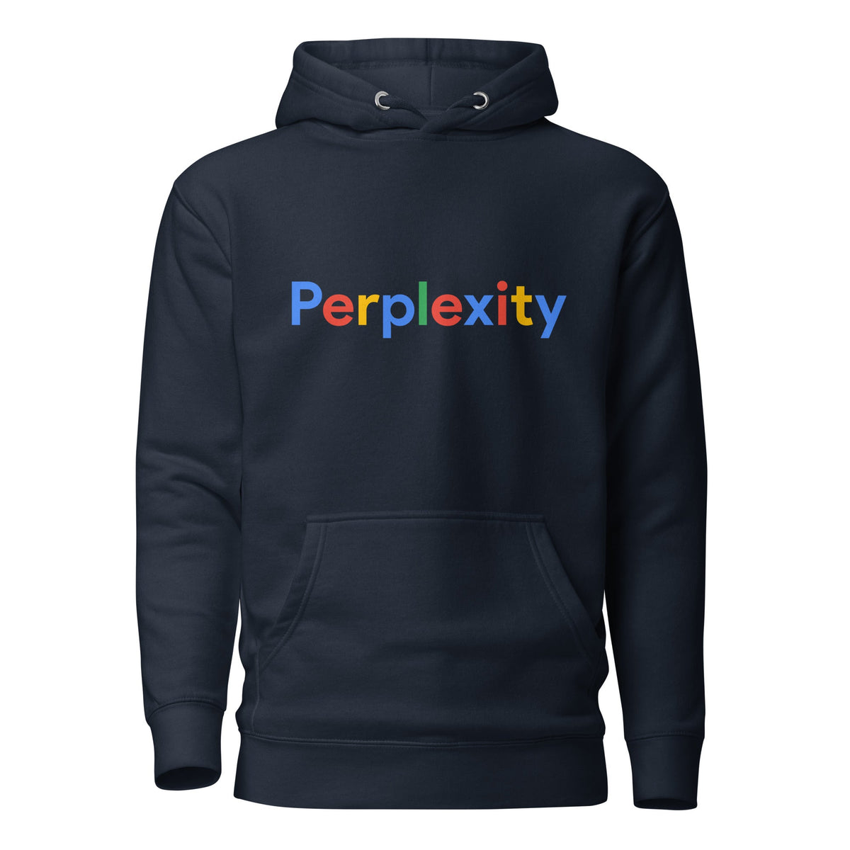 Product mockup photo of the Premium Perplexity Search Logo Hoodie (unisex) Navy Blazer / M.