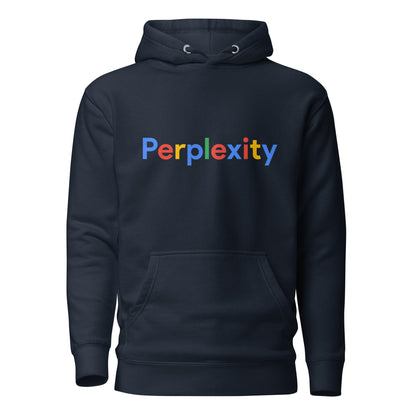 Product mockup photo of the Premium Perplexity Search Logo Hoodie (unisex) Navy Blazer / M.