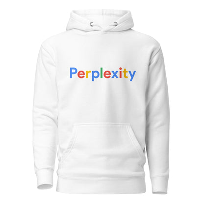 Product mockup photo of the Premium Perplexity Search Logo Hoodie (unisex) White / M.