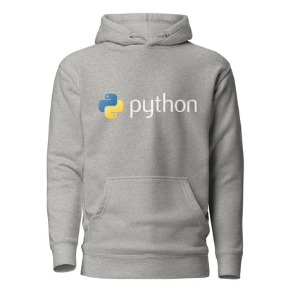 Product mockup photo of the Premium Python Logo Hoodie (unisex) Carbon Grey / M.