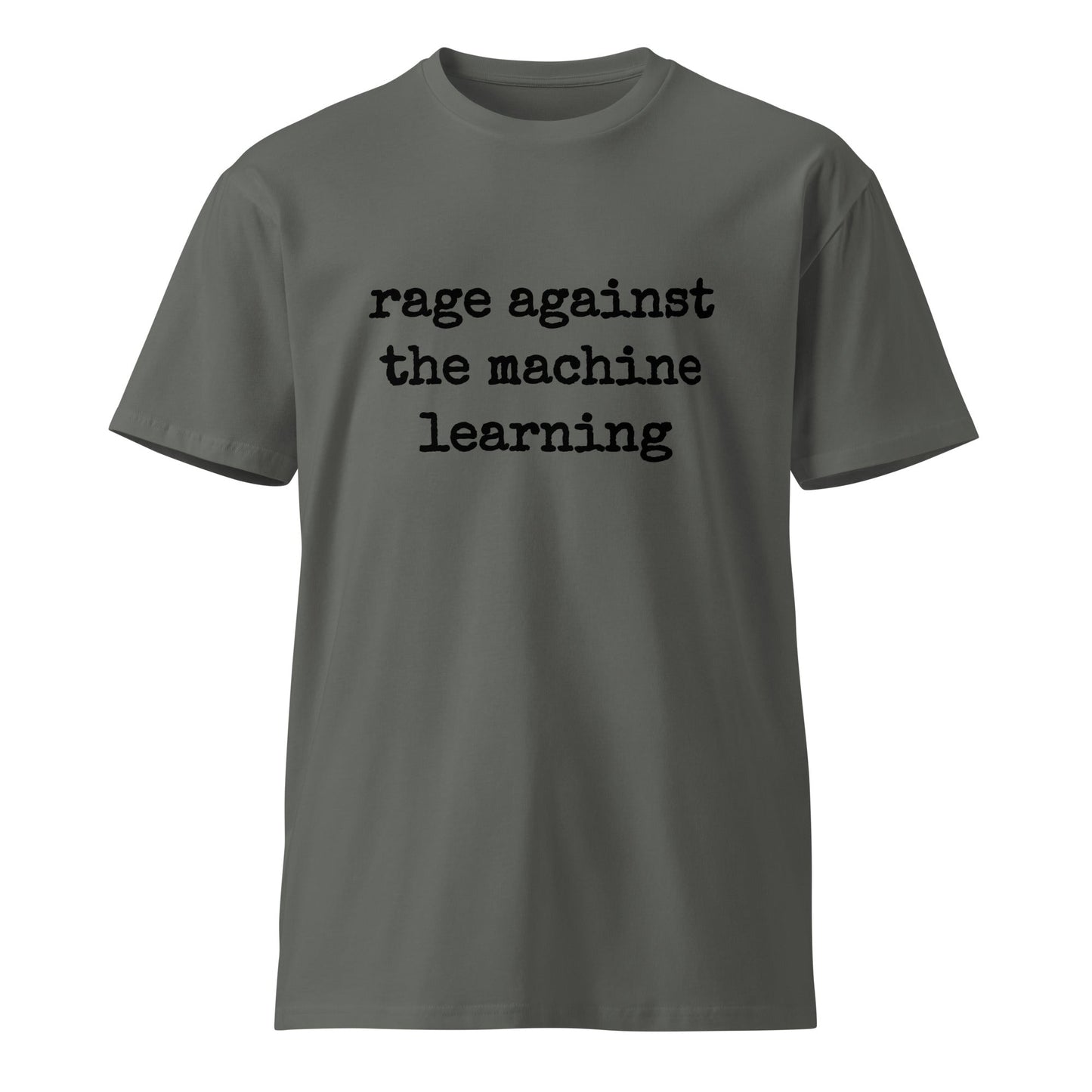 Mockup image of the Premium rage against the machine learning T Shirt 2 (unisex) Charcoal / M.