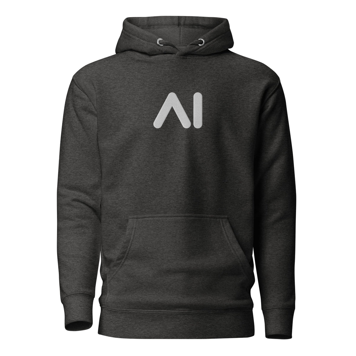 Image of the Premium Small AI Logo Embroidered Hoodie (unisex) Charcoal Heather / M.