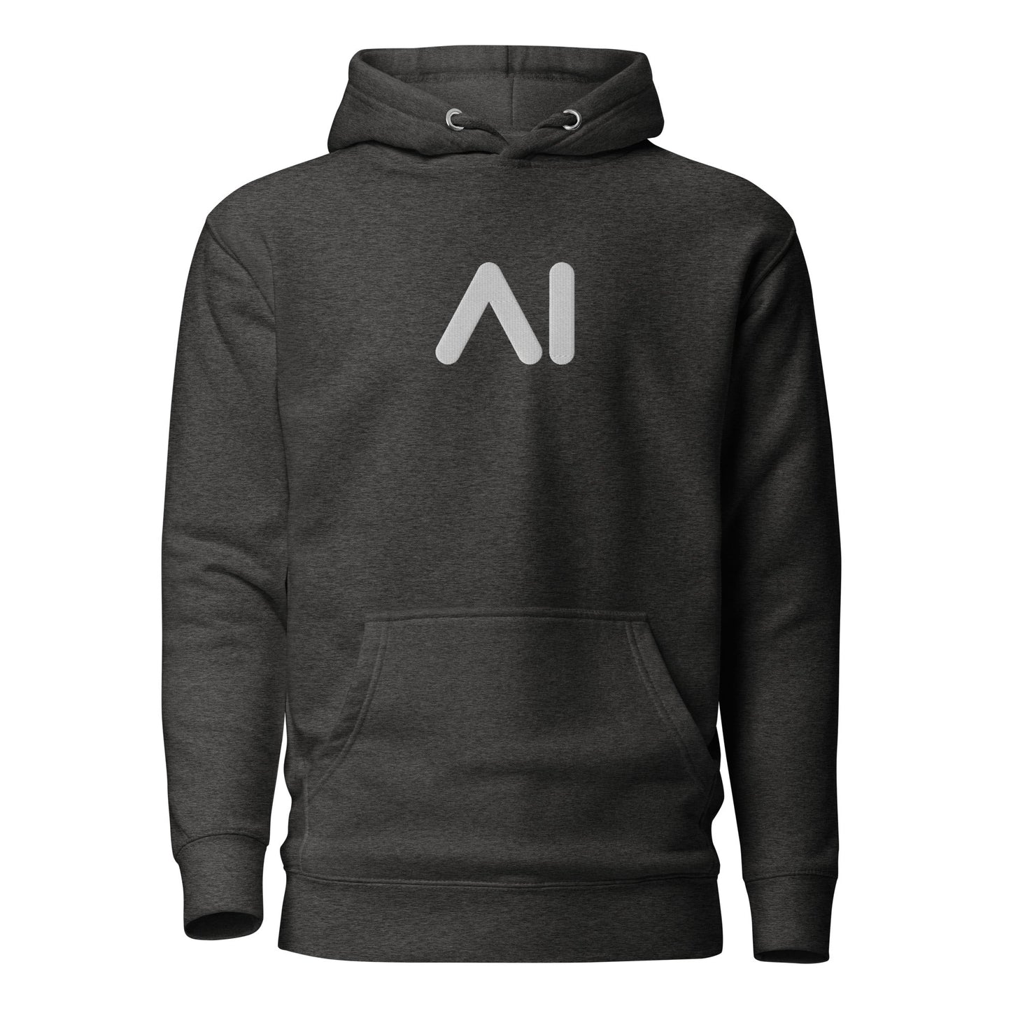 Image of the Premium Small AI Logo Embroidered Hoodie (unisex) Charcoal Heather / M.