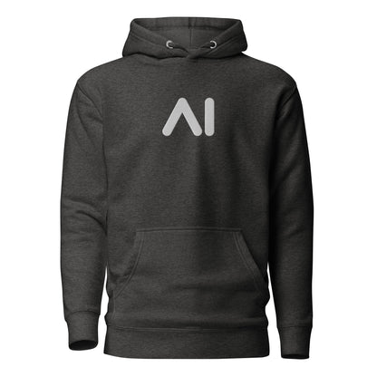 Image of the Premium Small AI Logo Embroidered Hoodie (unisex) Charcoal Heather / M.