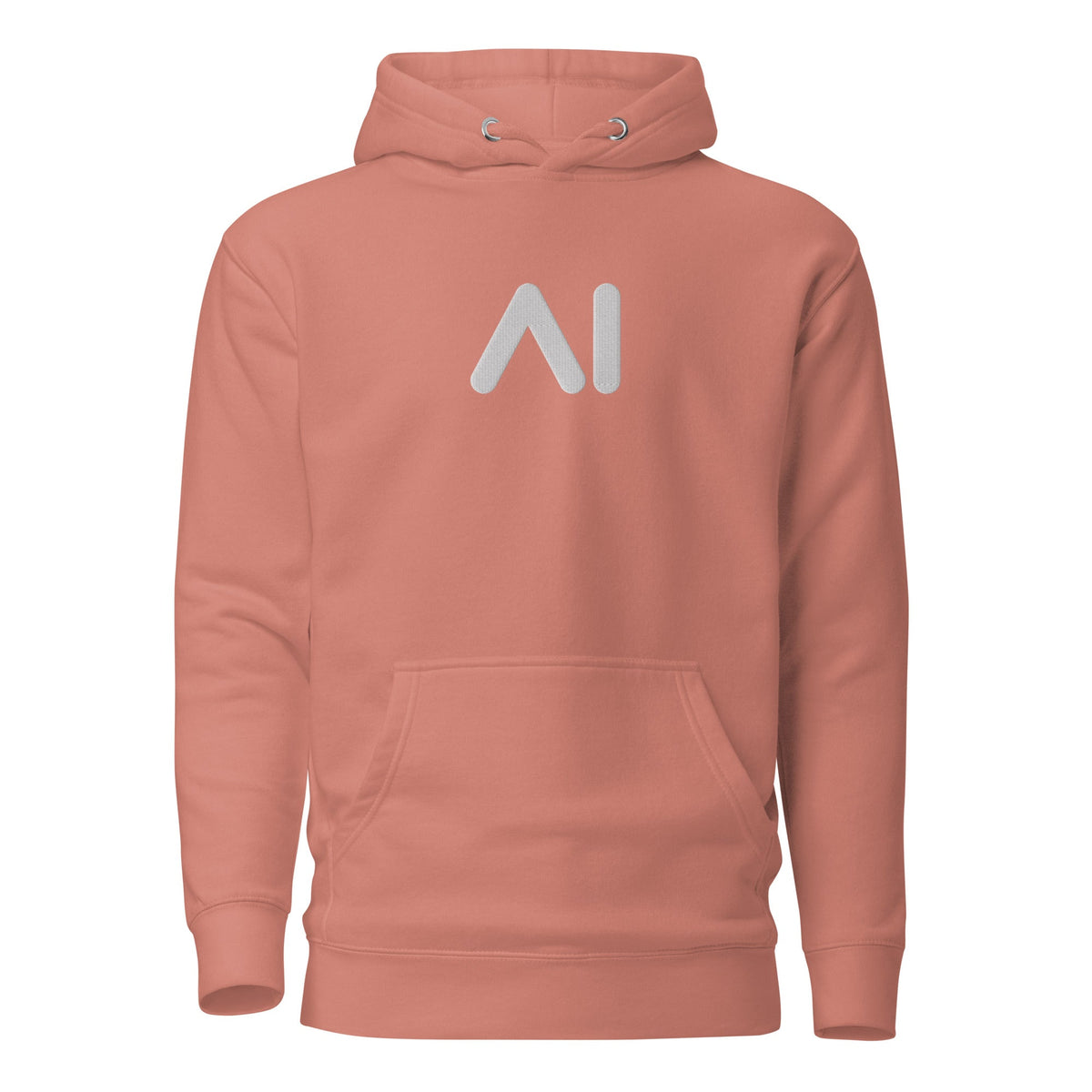 Image of the Premium Small AI Logo Embroidered Hoodie (unisex) Dusty Rose / M.